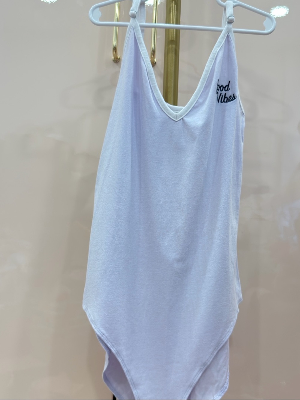 Victoria's Secret Scoop Neck Bodysuit with 'Good Vibes' Embroidery